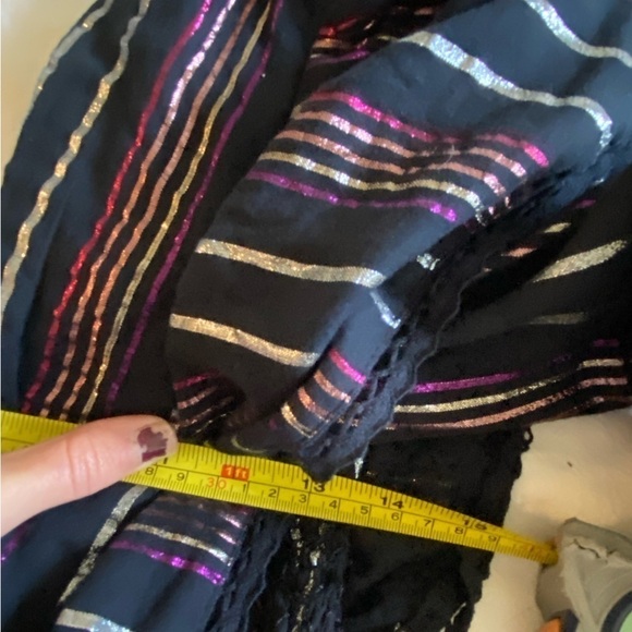 Farm Rio Women’s Lurex Stripes Mini Dress Black Size S Smocked One Sleeve Mini - Picture 10 of 11